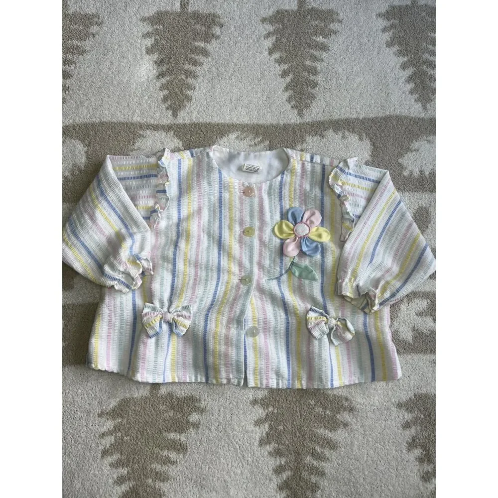 Vintage Retro Girls Pinstripe Floral Jacket | 24 Months